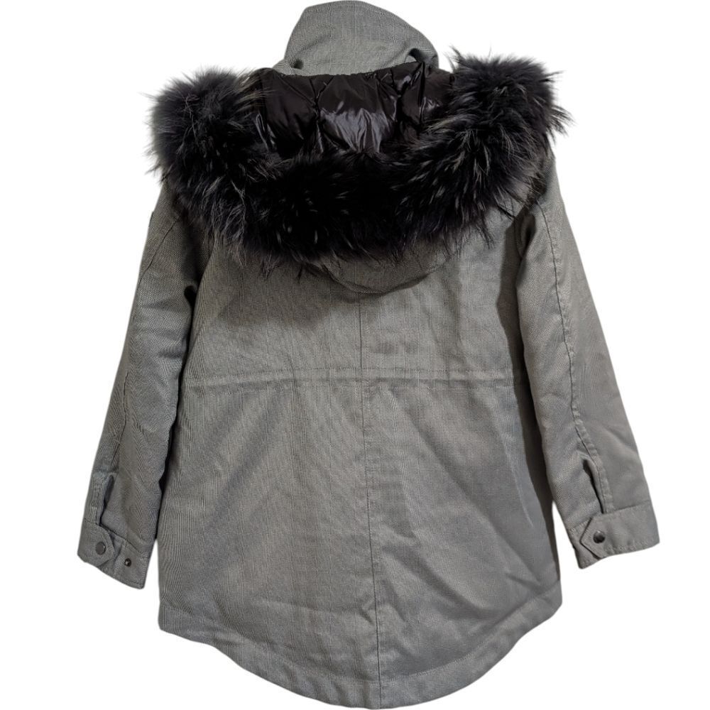 Tatras Gray Houndstooth Down Parka Jacket W/ Poland Raccoon Fur Hood Size Xs View 2